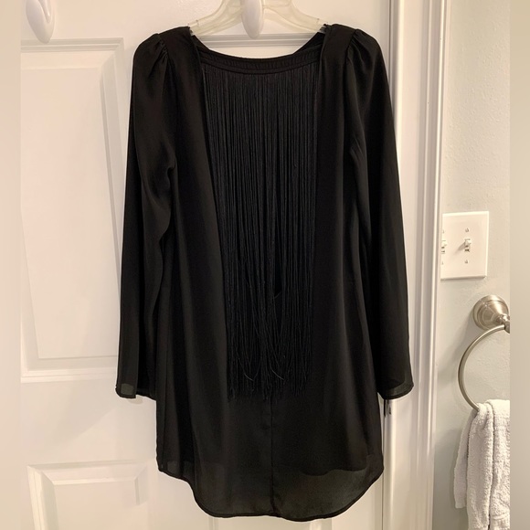 EXPRESS • Long-sleeve Black open-back dress with strings - Picture 8 of 11
